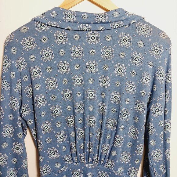 Free People, Medium Blue Top, Boho Chic, Retro Styled, Deep V Neck, Long Sleeve - Picture 9 of 16